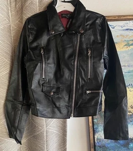 Love Tree  Womens Black Faux Leather Moto Jacket Blazer NEW Sz Medium - Picture 1 of 12