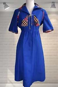 Cute Vintage 1970s Patchwork Cotton Summer Smock Dress - UK 10 - Picture 1 of 5