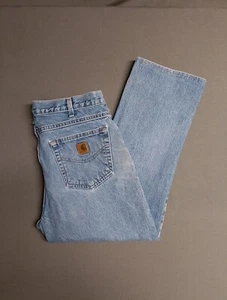 Carhartt Jeans Men's 34x27 Traditional Fit B180 DST Denim Leather Patch EUC ๐ - Picture 1 of 13