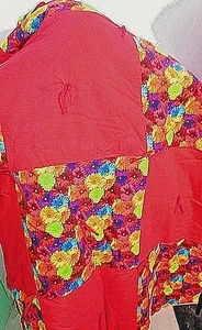 Vintage Handmade Baby Quilt Blanket Afghan Red Yellow Flowers 44" X 34" - Picture 1 of 3