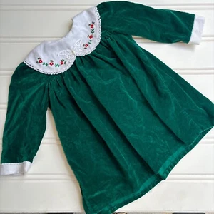 Vintage grünes Samtkleid bestickt Kragen Schmetterling Urlaub - Bild 1 von 12