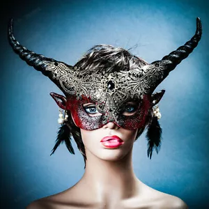 Blutrot Sexy Teufel Frauen Halloween Party Maskenball Event Party Maske NEU - Bild 1 von 9