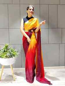Women's Synthetic Ready to Wear Saree With Blouse Piece Free Size 1 Minute Saree