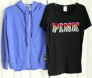 Victorias Secret Pink Lot Sz XS Hoodie & T Shirt Sequins - Picture 1 of 4