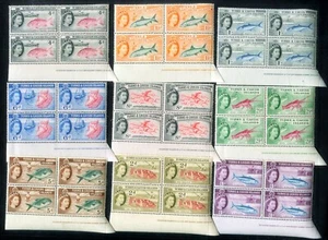 Turks & Caicos Isl 1957 E II set of 48v in block of 4 to 1/6sh MNH CV £237+ - Picture 1 of 2