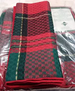 6 Tovaglioli Natalizi Natalizi Plaid Rosso Verde Nero Oro 17" Fashion Industries - Foto 1 di 6