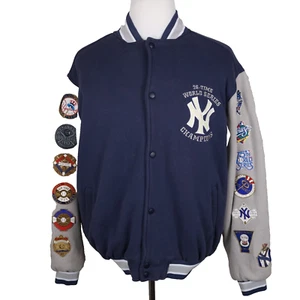 New York Yankees Jacket * Large L * 26 Time World Series Champions Patches * VG - Picture 1 of 19