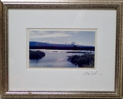 Vintage Framed Landscape Photograph Lake View w/ Mountains Signed 12x15 - Image 1 of 4