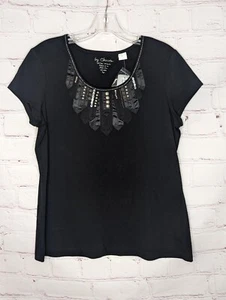 By Chico's Women's Black Cap Sleeve Embellished Top Size 1 - Picture 1 of 6