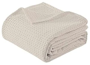 100% Cotton Blankets- Waffle Weave Cotton Blankets- Soft Lightweight Twin Ivory - Picture 1 of 7