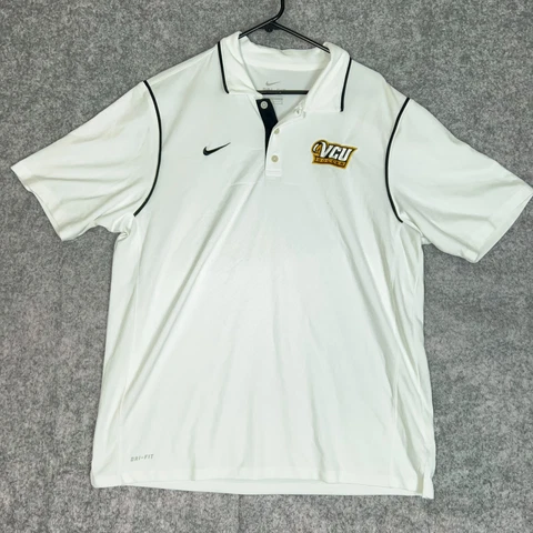 VCU Rams Nike Mens Polo Shirt Large White Gray NCAA Soccer Dri-Fit Golf Top ^ Cover