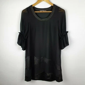 ~ Sandwich ~ transparentes schwarzes Etuikleid Minikleid ~ 34 ~ asymmetrisch ~ Satinstreifen ~ - Bild 1 von 8