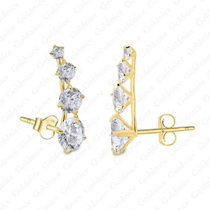 Ear Crawler / Climber Cubic Zirconia CZ Solid 10K Yellow Gold Earring - Picture 1 of 4