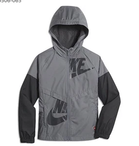NIKE Girls Sportswear Windrunner Hooded Windbreaker Jacket Gray Black 830506 065 - Picture 1 of 11
