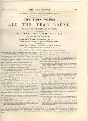Nov 5 1859 The Athenæum Early A Tale of Two Cities Dickens Ad Charles Dickens - Image 1 of 4