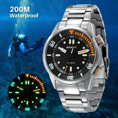 Automatic Dive Watch for Men Super Luminous 20ATM Diver Wristwatch Sapphire - Image 1 of 4