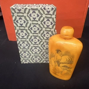 Seltene Vintage - Original chinesische handgeschnitzte Mann Frau / Rinder Schnupftabakflasche - Bild 1 von 5