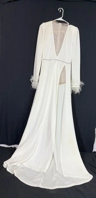 NEW CBR Chic Boutique Rose White Long Dress Sheer Beaded Bodice Long Side Slit S - Image 1 of 4