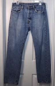 Levis 501 Button Fly Jeans Men's Size 32x31 Classic Blue Denim Casual Western - Picture 1 of 10