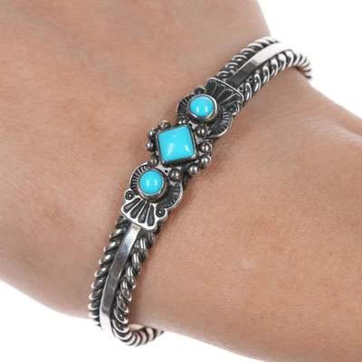 6.375" Albert Jake Navajo sterling Sleeping Beauty turquoise cuff bracelet - Image 1 of 4