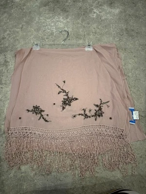 Cachecol Sue Wong seda vestido xale malva rosa marrom prata joias frisado grande 28 - Imagem 1 de 4