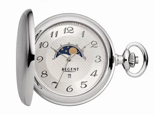 Regent P-730 Savonnette Mondphasen-Taschenuhr mit Kette Schweizer Werk - Picture 1 of 5
