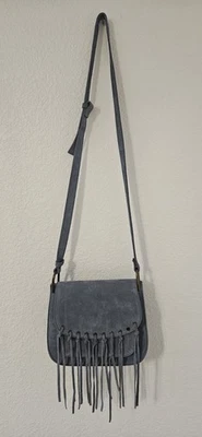 Sundance Blue Suede Bohemian Fringe Crossbody Bag With Adjustable Strap - Image 1 of 4
