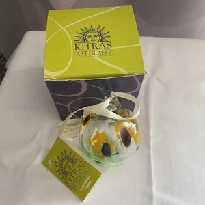 Kitras Art Glass Hand Blown Flower Blossom Ball Thanks Hanging Ornament w/ Box - Picture 1 of 11