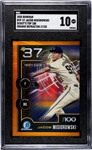 2025 Topps Bowman Scouts Jacob Misiorowski Orange /25 #BTP-37 - POP-1 - Picture 1 of 2
