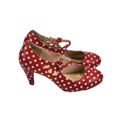 J. Adams Pixie Mary Jane Shoes Women's Size 9 Pumps Red Polka-Dot Heels Strap - Image 1 of 4