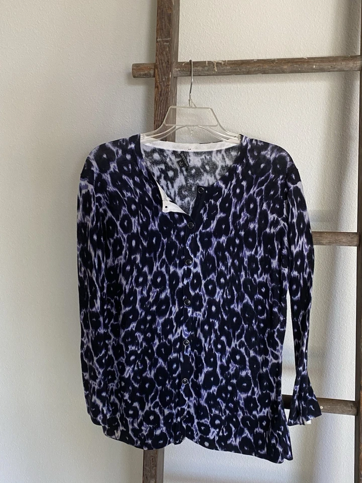 Cardigã feminino Lafayette 148 botões frente manga longa estampa de animais G primavera - Imagem 1 de 4