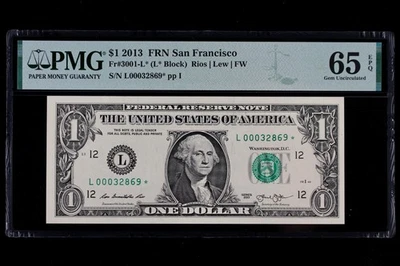 LOW 80K RUN 1, $1 2013 Star PMG 65 EPQ FRN L00032869* one dollar, San Francisco - Image 1 of 4
