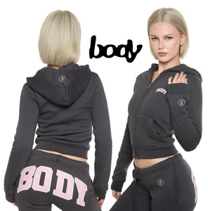 BODY by Raven Tracey Backshot Hoodie Pullover Fleece Tasche Grau Rosa Damen L - Bild 1 von 15