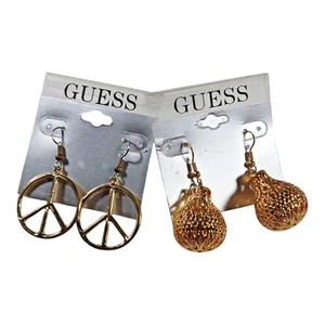 1 Gold toned PEACE sign 70's style Earrings & 1 pair bell shaped Guess Brand lot - Picture 1 of 7