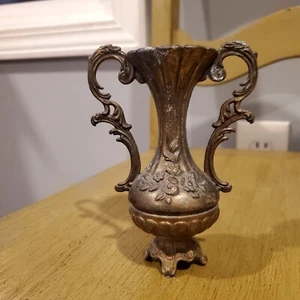 Made In Italy Brass Love Handle Vase, 4 3/4" Vintage Floral Filagree Flower - Picture 1 of 8
