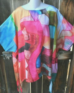 DILEMMA PAINTED ESTEVE INSPIRED ART SILK IMPRESSIONIST ART TO WEAR PONCHO TUNIC - Picture 1 of 4