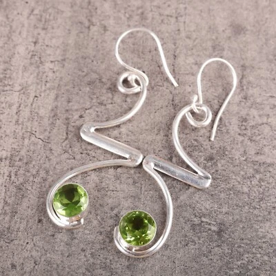 Womens day Deal Round Peridot 925 Silver Dangle August Birth Daughter Earrings - Image 1 of 4