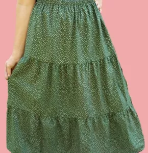 Ladies Tiered Skirt full long modest green floral cotton Plus size 1X 22 24 - Picture 1 of 3