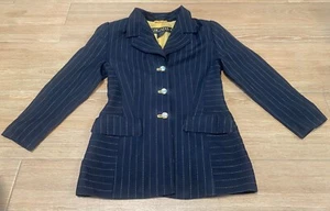 Blazer de tela azul con rayas amarillas mangas 3/4 Escada Margaretha Ley - Imagen 1 de 20