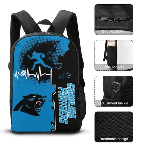 Carolina Panthers Shoulder Backpack 17” Travel Backpack Heartbeat Sport Style Cover