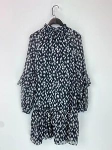 Mint Velvet Long Sleeve Black Floral Button-up Tiered Short Dress Size XS - Picture 1 of 8