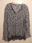 Cato Tunic Top, XL, Blue Floral, Button Closure, Long Sleeve