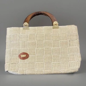 VTG Etienne Aigner Large Straw Purse Bag Tote Wood Handles Resort Cruise - Picture 1 of 17