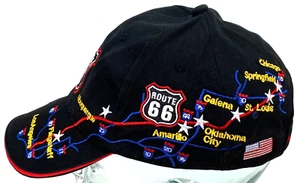 Route 66 Map Cap Hat Adult Embroidered Logo Adjustable StrapBack Black - Picture 1 of 6