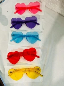 Fashion Color Polarized Heart Shape Tinted Party Sunglasses Vintage UV400 Rimles - Picture 1 of 5