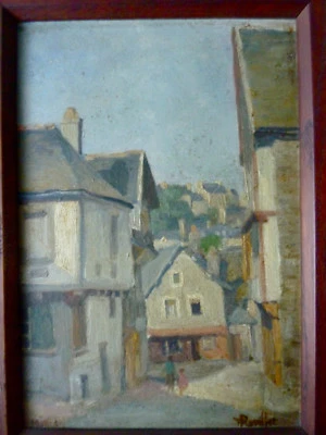 tableau huile sur bois, Morlaix Bretagne, signée F Rouillet élève de Léandre No2 - Photo 1/4