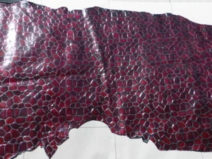calfskin leather hide Burgundy Embossed 'Stained Glass' Design glossy finish - Picture 1 of 6