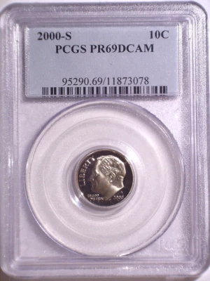 2000-S PCGS PR69DCAM Clad Proof Roosevelt Dime - 10C ten cents - Old Blue Holder - Image 1 of 2