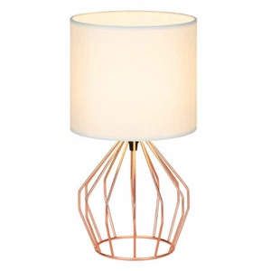 Modern Bedside Table Lamp Stylish Cage Base Mini Desk Lamp for Bedroom Rose Gold - Picture 1 of 6