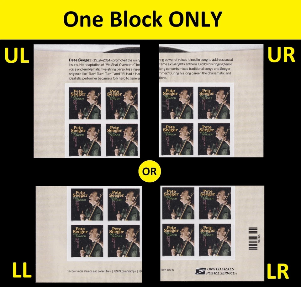 US 5708a Music Icons Pete Seeger imperf NDC corner block 4 MNH 2022 - Image 1 of 1